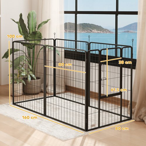PawHut 6 Panels Dog Playpen, Portable Detachable Puppy Pen with Door, for Large Dogs, 100cm High, Grey