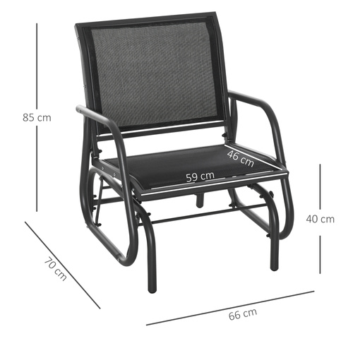 Outsunny Outdoor Garden Glider Chair, Metal Frame Single Armchair Swing Seater w/ Breath Mesh Fabric Seat, Curved Backrest, Armrests, for Living Room, Patio, Porch, Dark Grey