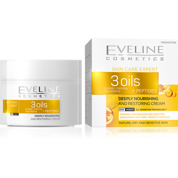Eveline Skin Care Expert 3 Oleje Peptydy Głęboko Odżywczy Krem na Dzień i na Noc 50ml