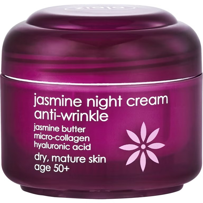 Ziaja Jasmine Anti-Wrinkle Cream 50+ with Hyaluronic Acid for Mature Skin at Night Vegan 50ml