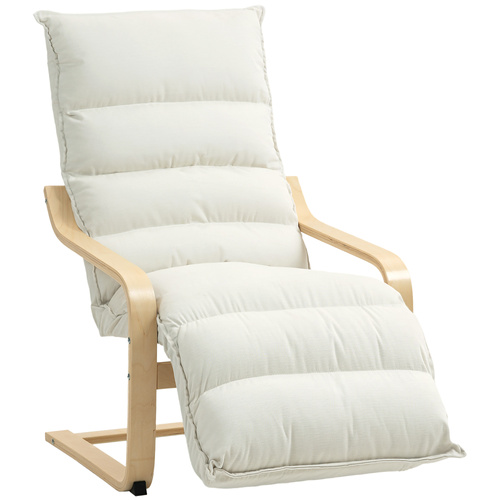 HOMCOM Curved Wooden Accent Chair, with Adjustable Footrest - Cream White