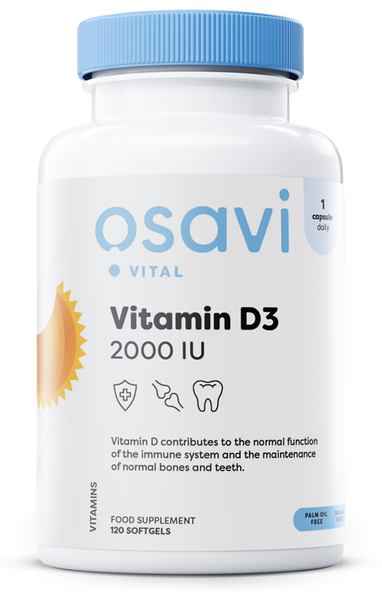 Osavi Vitamin D3 2000 IU 120 softgels for immune support and bone health