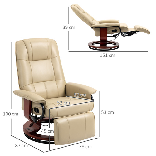 HOMCOM Reclining Swivel Chair, with Footrest - Cream White
