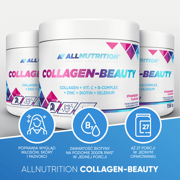 Allnutrition Collagen-Beauty Hydrolyzed Beef Collagen with Vitamin and Mineral Complex Strawberry 158g