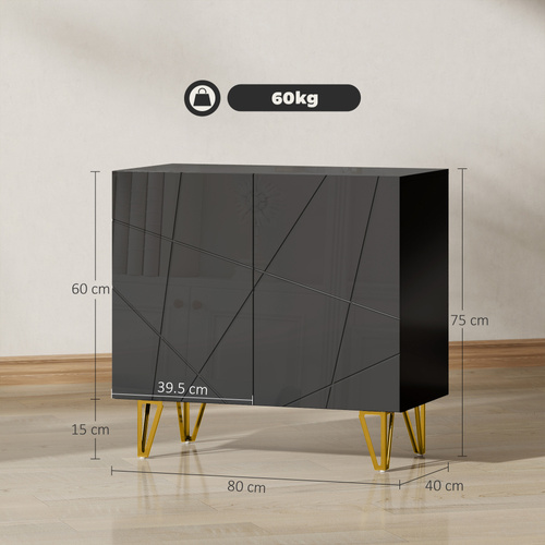 HOMCOM Modern Luxe High Gloss Sideboard, with Hairpin Legs - Black