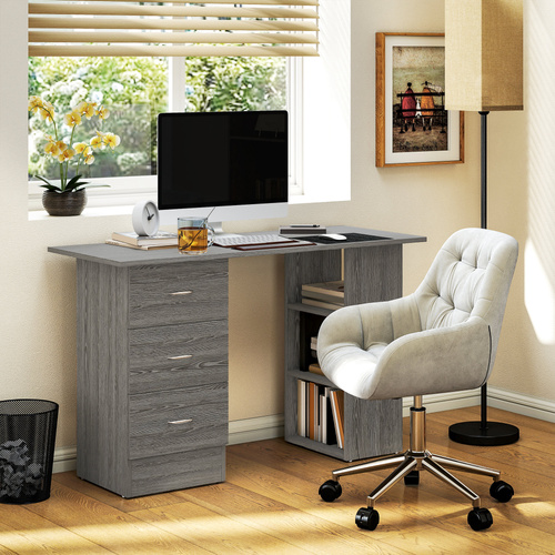 HOMCOM Computer Desk with Drawers, Home Office Desk, Writing Table, PC Workstation with 3 Storage Shelves for Working, Study, 120 x 49 x 72 cm, Grey