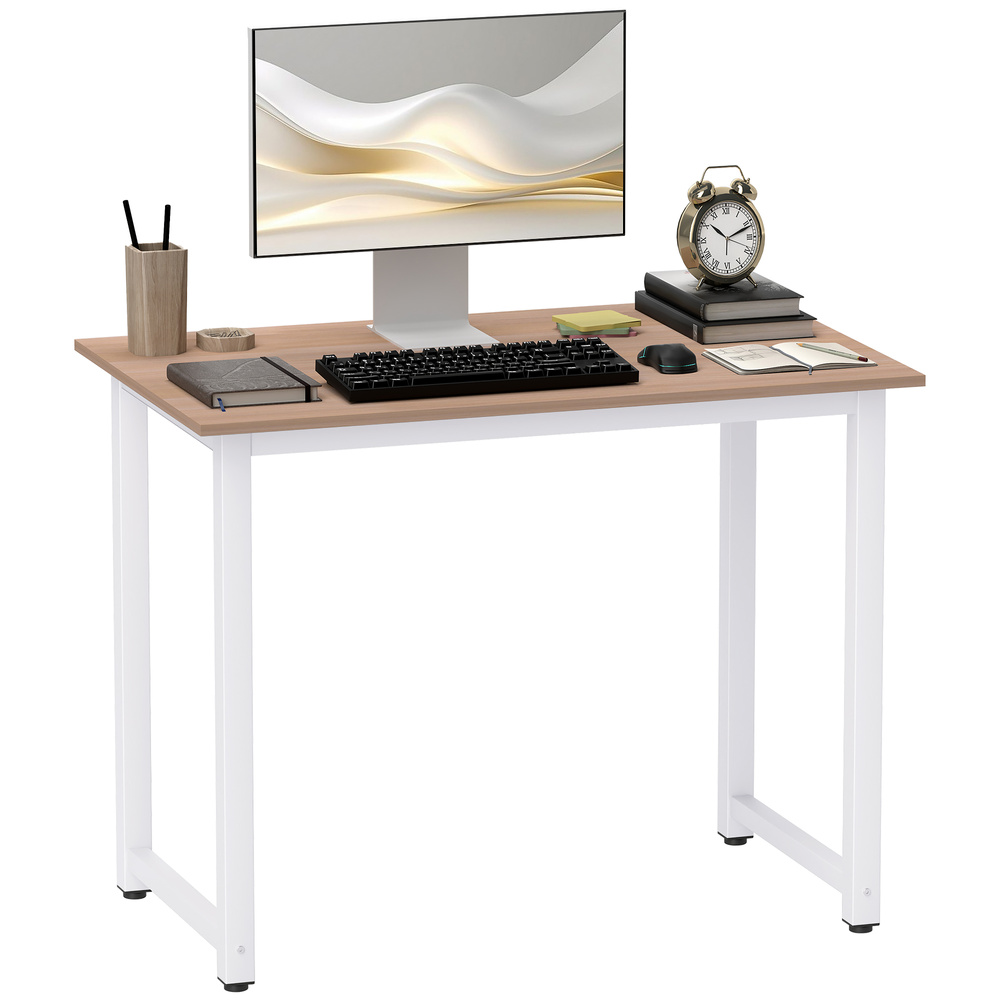 HOMCOM Computer Desk, Writing Table, 100 x 60 x 76cm Workstation for Home Office, Study with Metal Frame, Simple Assembly, White