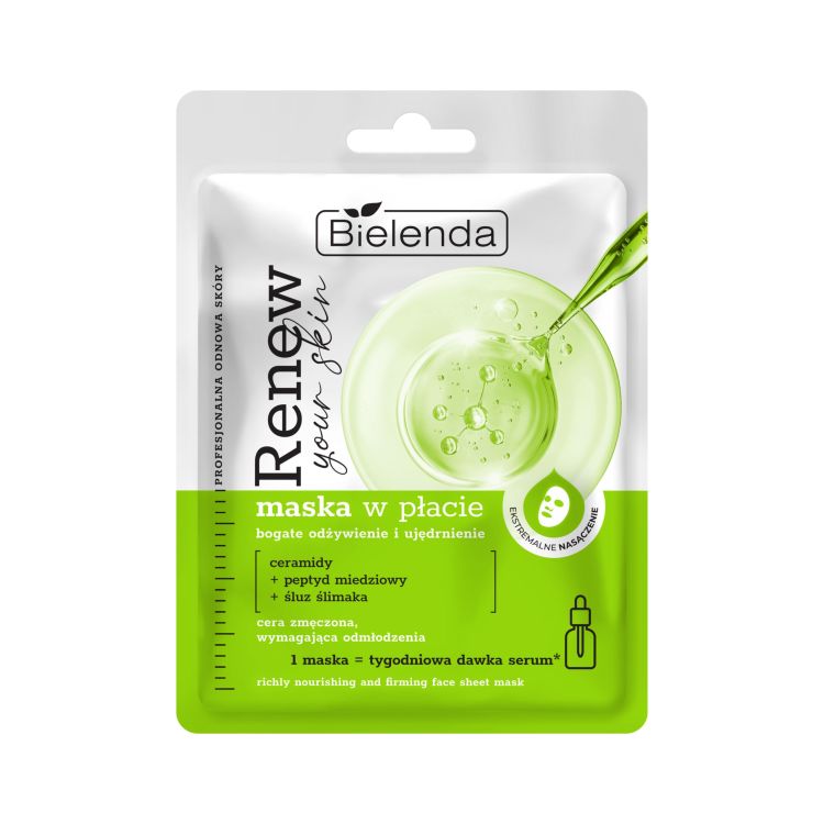 Bielenda Renew Your Skin Profesjonalna Odnowa Skóry Odżywcza Maska w Płacie z Ceramidami i Śluzem Ślimaka 1 Sztuka