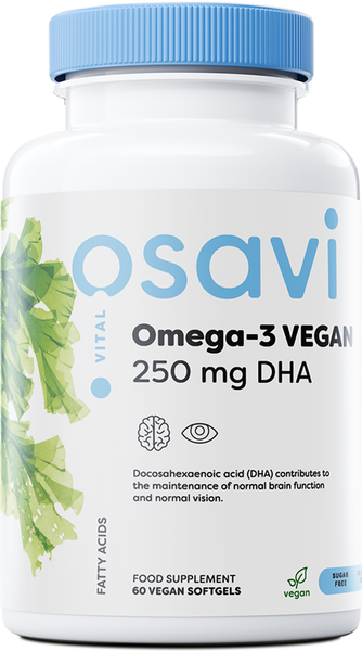 Osavi Omega-3 Vegan 250mg DHA 60 vegan softgels for brain and vision support
