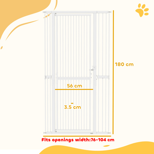 PawHut 180cm Extra Tall Pet Gate with 3.5 cm Narrow Gap, Pressure Mounted No Drilling Cat Gate for Doorways, 76-104cm Width