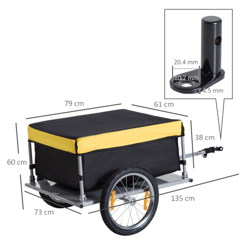 HOMCOM Two-Wheel Bicycle Large Cargo Wagon Trailer Oxford Fabric, Folding Storage, & Removable Cover, Yellow