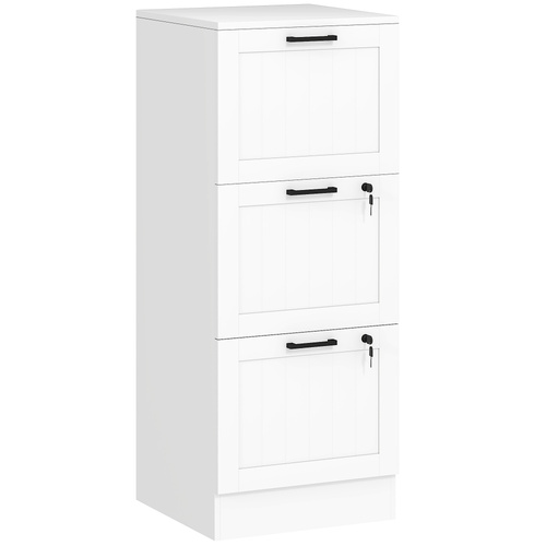 HOMCOM 3 Drawer Filing Cabinet with Lock, Office Storage Cabinet with Adjustable Hanging Bars for A4 Letter Size Files, White