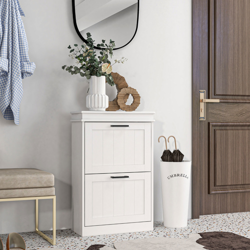 HOMCOM Two-Drawer Minimalistic 10-Shoe Cabinet - White