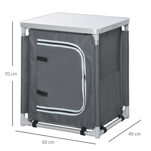 Outsunny 2-Shelf Camping Cupboard Camping Kitchen Station Cook Table Aluminum, Storage Organiser for BBQ Party Picnics Backyards with Carrying Bag