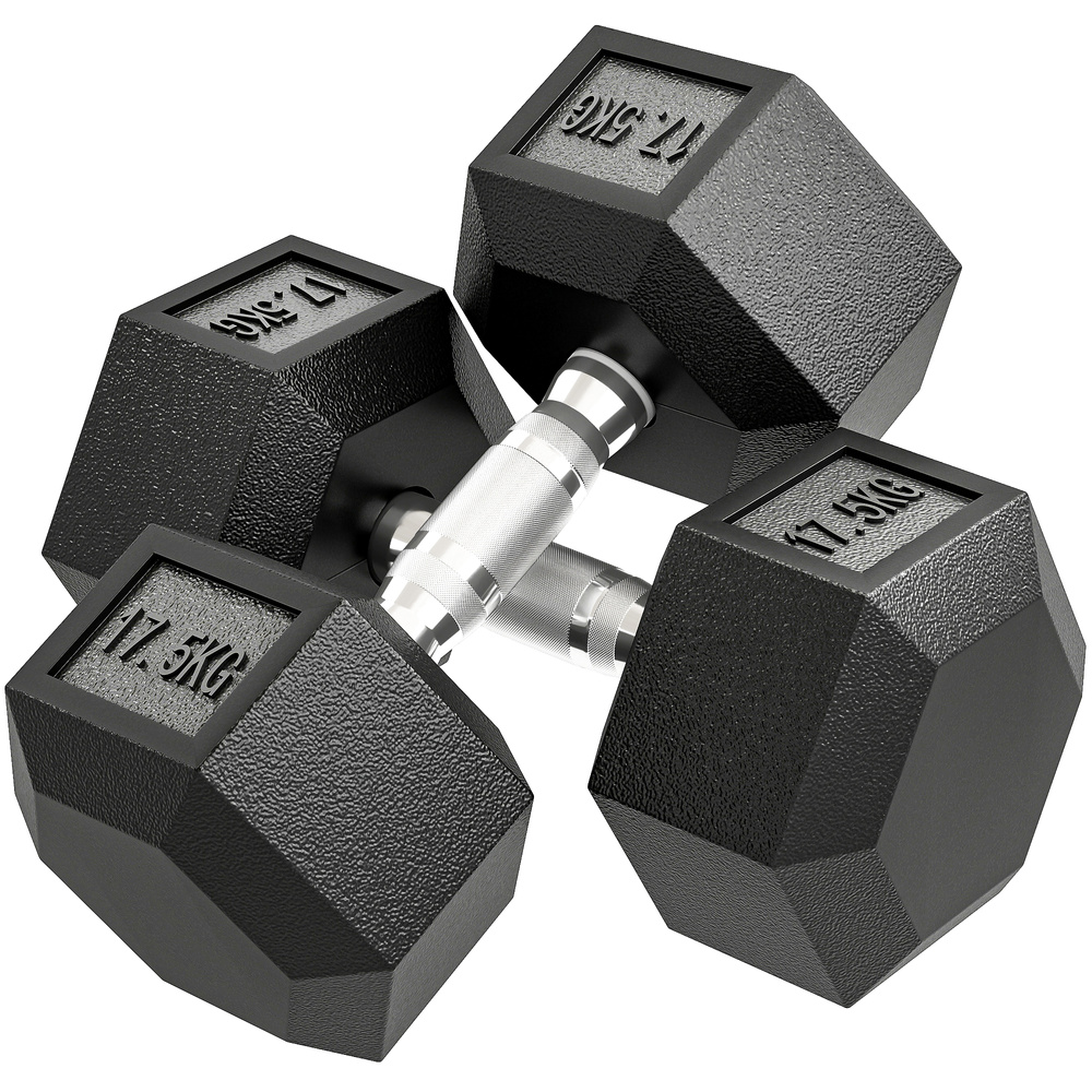 HOMCOM 2x17.5KG Rubber Hex Dumbbell Portable Hand Weights Dumbbell Home Gym