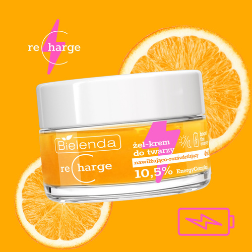 Bielenda Recharge Boost the Energy Nawilżająco Rozświetlający Żel - Krem do Twarzy 4w1 dla Skóry Odwodnionej i Pozbawionej Blasku na Dzień i na Noc 50ml