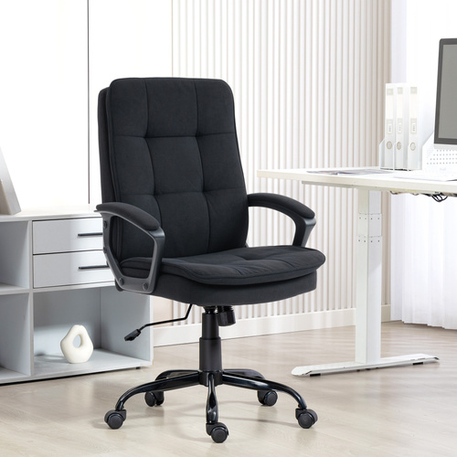 HOMCOM Linen-Look Double-Padded Office Chair - Black