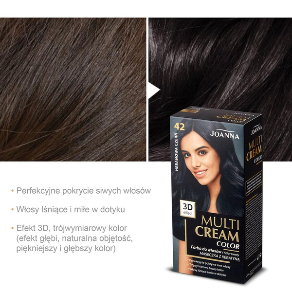 Joanna Multi Cream Color 3D Effect Hair Dye with Long-Lasting Effect No. 42 Ebony Black 1 Piece