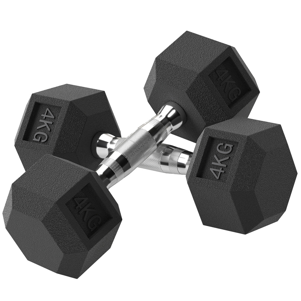 HOMCOM 2x4kg Rubber Dumbbell Sports Hex Weights Sets Home Gym Fitness Hexagonal Dumbbells Kit Weight Lifting Exercise