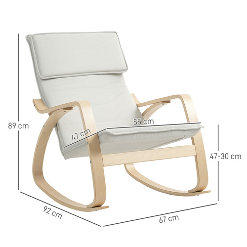 HOMCOM Comfortable Relax Rocking Chair, Upholstered Lounge Chair Recliner with High Back and Headrest for Living Room, Bedroom, Cream White