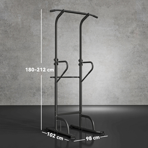 HOMCOM Power Tower Dip Station Pull Up Bar Multi-Function Push Up Equipment with Adjustable Height for Home Gym Strength Training Workout Fitness