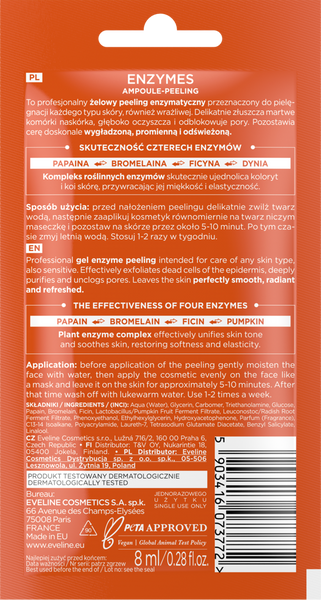 Eveline Face Therapy Professional Ampoule-Peeling Żelowy Peeling Enzymatyczny dla każdego Rodzaju Skóry 8ml