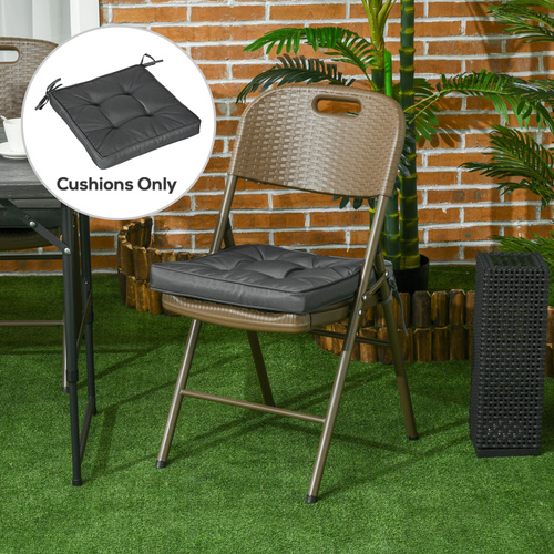Outsunny Set of 4 Garden Seat Cushion with Ties, 42 x 42cm Replacement Dining Chair Seat Pad, Grey