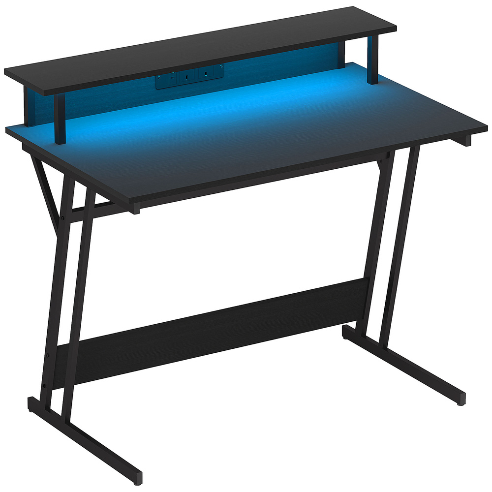 HOMCOM Two-Level LED Gaming Desk - Black