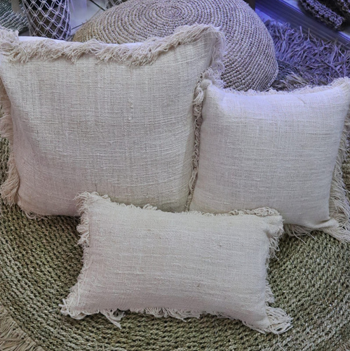 Linen Cushion Cover 30x50cm with fringe