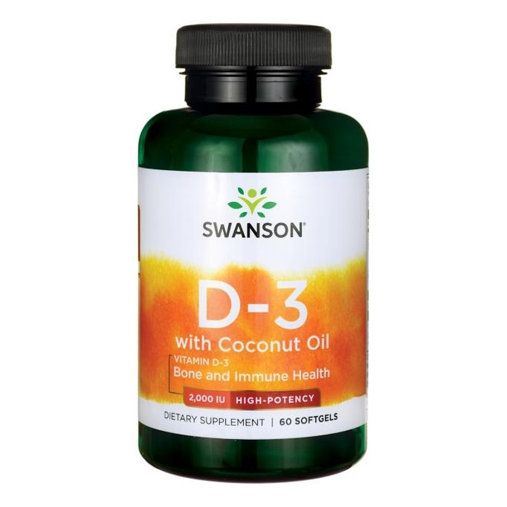 Swanson Vitamin D-3 2000 IU Witamina D3 z Olejem Kokosowym 60 Kapsułek