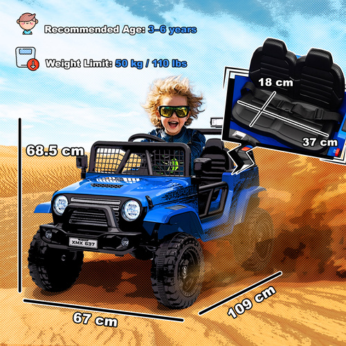 AIYAPLAY 12V Battery Powered Kids Ride-On Car, Electric Truck w/ Spring Suspension, Remote, Music, Horn, Lights, Blue