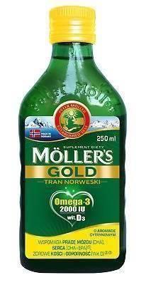 Tran Mollers Gold Omega3 Witamina D3 o Cytrynowym Aromacie dla Wsparcia Pracy Mózgu DHA Serca i Odporności 250ml