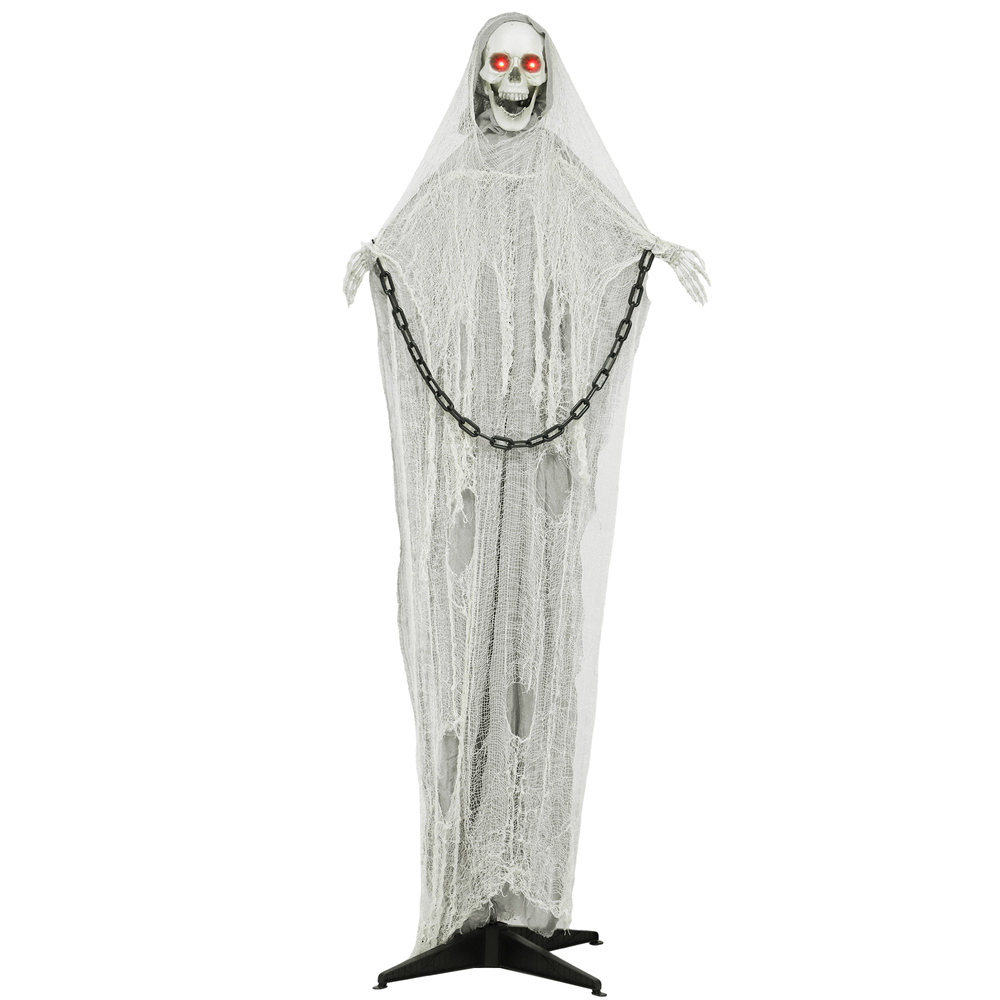 Outsunny 183 cm Life Size Halloween Animated Skeleton Grim Reaper with Glowing LED Eyes, Scary Halloween Decorations, Battery Operated, Indoor Party Props