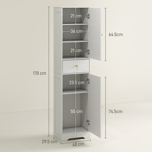 HOMCOM Tall Bathroom Cabinet with Arched Doors - White