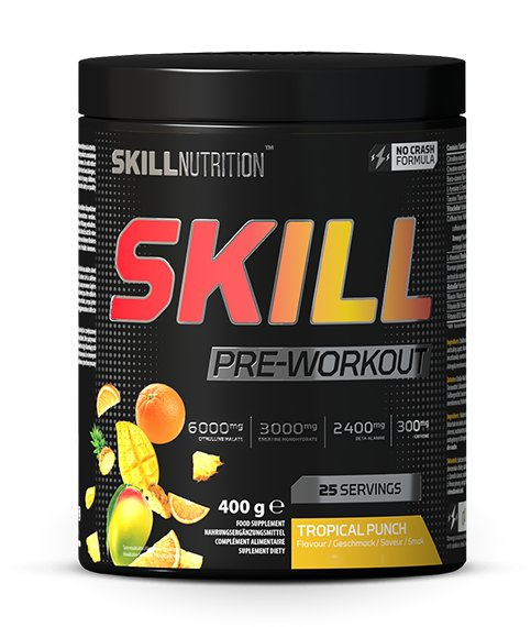 Skill Nutrition Skill Pre-Workout Poncz Tropikalny Przedtreningówka w Proszku na Energię i Wydajność 400g