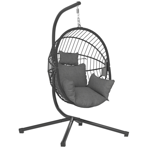 Outsunny Metal Stand Hanging Egg Chair, with Full Body Padded Seat - Grey