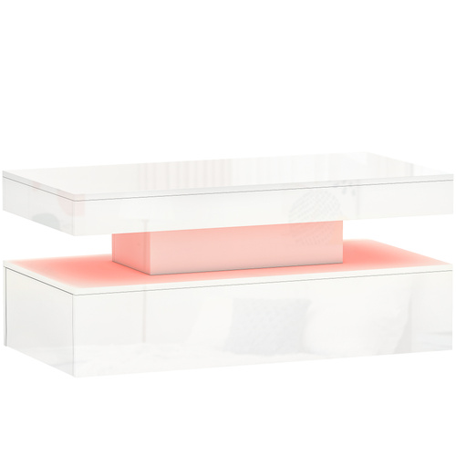 HOMCOM LED Coffee Table with Storage - High Gloss White