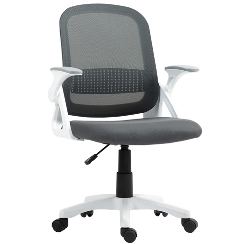 HOMCOM Breathable Mesh Office Chair, Ergonomic Swivel Computer Chair with Flip-up Armrests, Lumbar Back Support for Home/Office, Grey