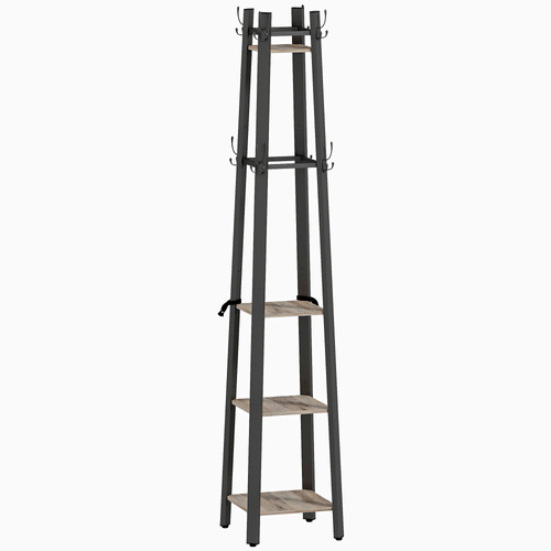HOMCOM Industrial-Style Four Shelf Coat Stand - Grey/Black