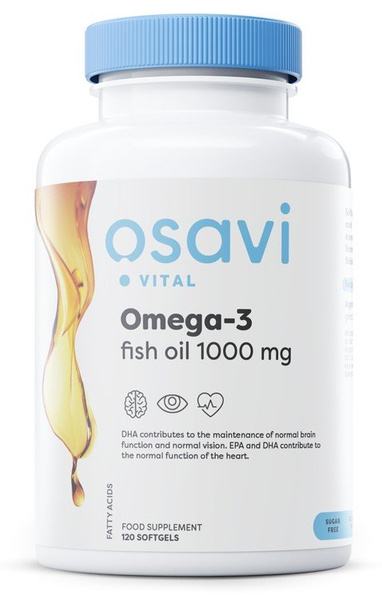 Osavi Olej Rybi Omega-3 1000 mg Destylowany Molekularnie (Cytrynowy) na Mózg i Serce 120 Kapsułek