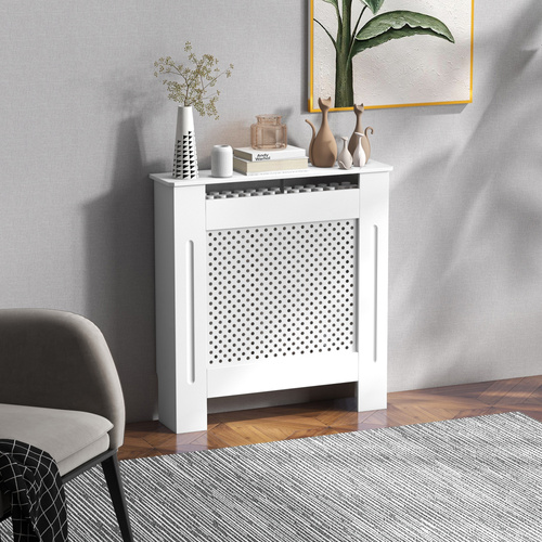 HOMCOM Wooden Radiator Cover Heating Cabinet Modern Home Furniture Grill Style  White Painted (Small)