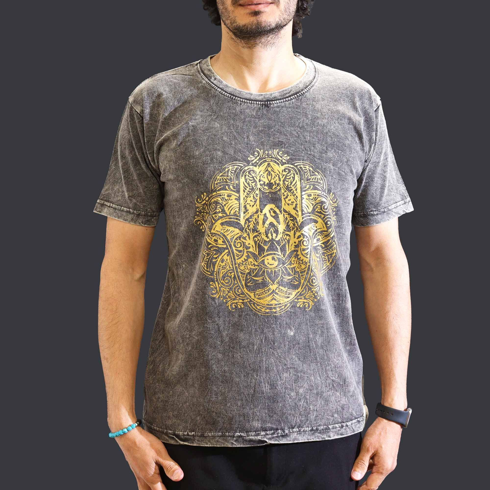 Medium Stone Washed T-Shirt - Hamsa - Dark Grey