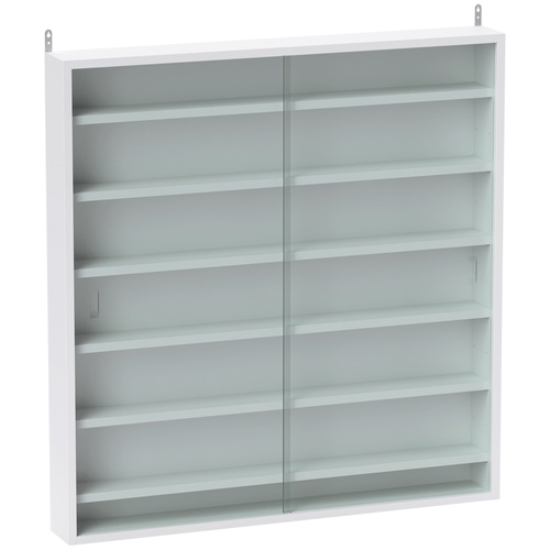 HOMCOM Six Shelf Display Cabinet, with Glass Doors - White