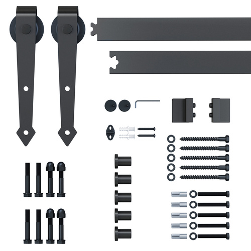 HOMCOM 6.6FT/200cm Black Sliding Door Kit for Single Barn Door, Antique Sliding Barn Door Hardware Kit with J Shape Hanger