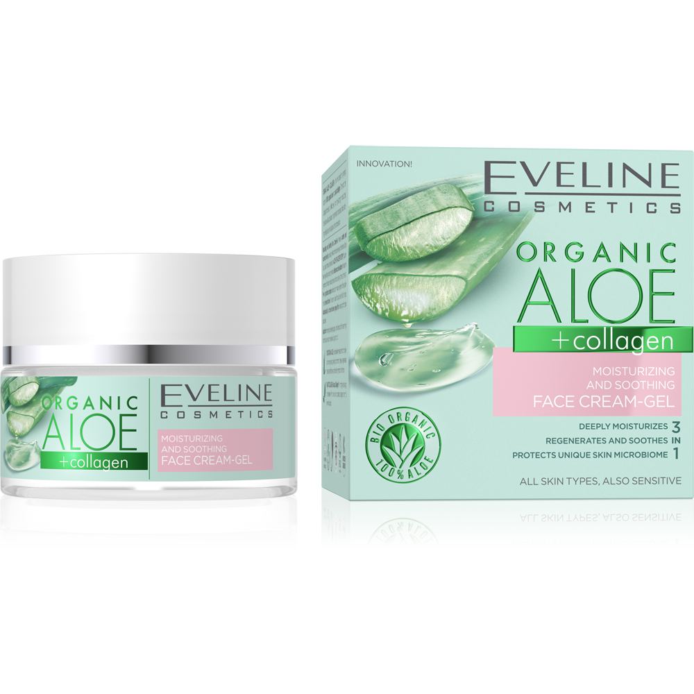 Eveline Organic Aloe + Collagen Light Vegan Cream Gel Moisturizing Soothing Face 50ml