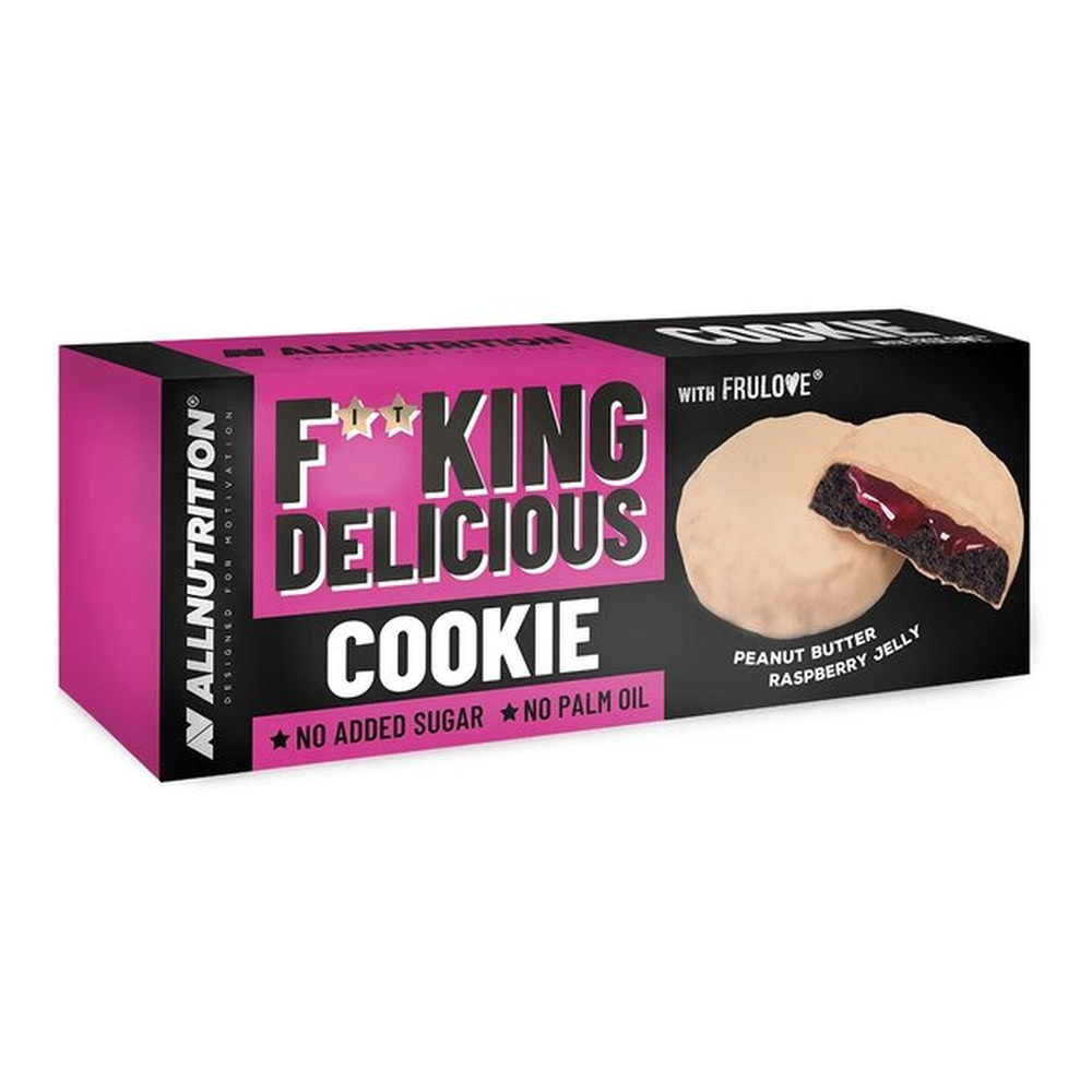 Allnutrition Fitking Delicious Cookie Peanut Butter Raspberry Jelly Kruche Ciasteczka z Nadzieniem Malinowym 128g