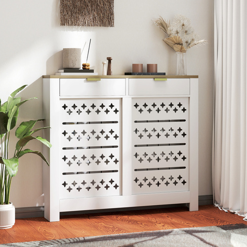 HOMCOM 108 x 19 cm Minimal Radiator Cover, with 2 Drawers - White