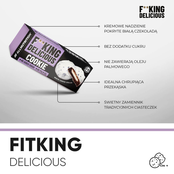 Allnutrition Fitking Delicious Cookie White Choco Cream Crispy Cocoa Cookies 128g