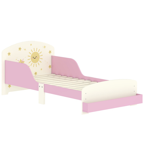 AIYAPLAY Toddler Bed with Storage, Guardrails, Sun Design, for Ages 3-8 Years, Fits 140 x 70cm Mattress,