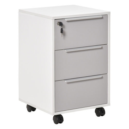 HOMCOM Three-Drawer Locking Filing Cabinet - Grey/White